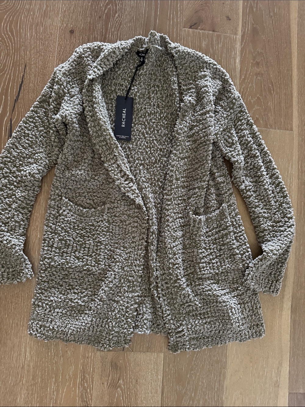 RACHEAL Popcorn Cardigan Womens M/L Tan soft open front Longline Boho cozy fall
